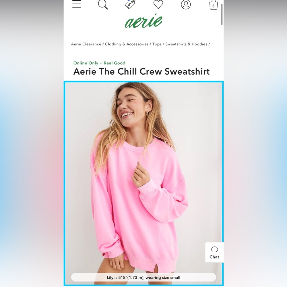 Aerie The Chill Crew Sweatshirt Pink Burst XS